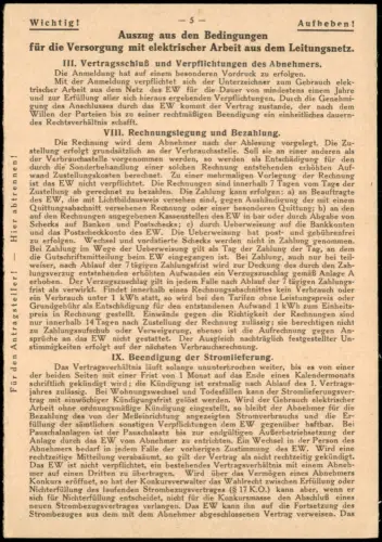 Bedingungen für die Stromversorgung, Elektrizitätswerk Elbtal Cossebaude 1934