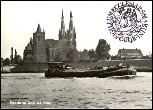 Postkaart Cuijk a/d Maas Kirche Schleppschiff 1968