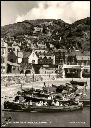 Postcard Barmouth Hafen mit Blick auf die Altstadt 1950