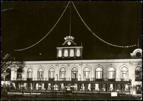 Postcard Stockholm Berns Salonger bei Nacht 1950