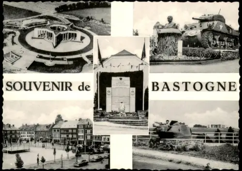 Bastogne Mehrbildkarte mit Kriegerdenkmälern und Stadtansicht 1955