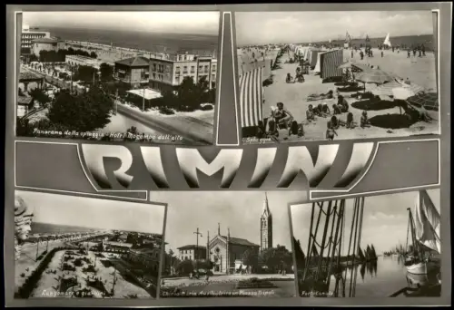 Cartolina Rimini Mehrbildkarte mit 5 Ortsansichten 1955