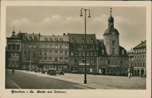 Ansichtskarte Glauchau Markt mit Rathaus 1950