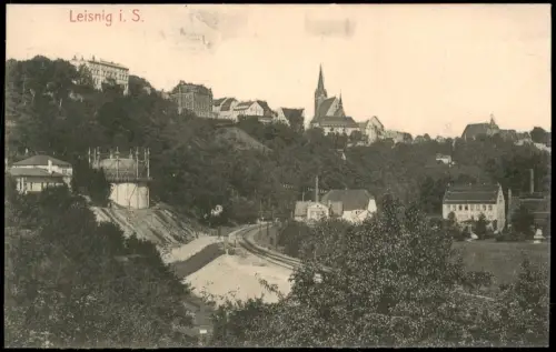 Ansichtskarte Leisnig Fabrikanlage, Bahnstrecke - Bahngleise 1914