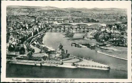 Ansichtskarte Koblenz Luftbild Deutsches Eck 1938