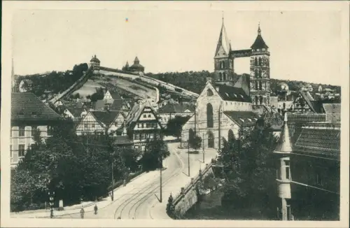 Ansichtskarte Esslingen Straßenpartie zur Burg und Stadtkirche 1928