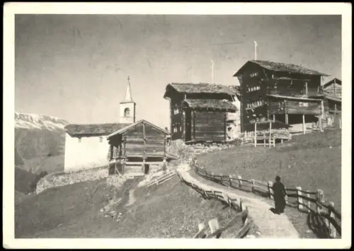Eison-Saint-Martin Dorfansicht mit Kapelle und traditionellen Holzhäusern 1950