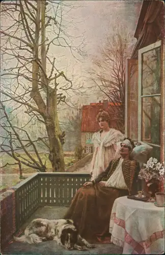 Künstlerkarte Kunstwerke L'espoir du printemps Soldat Frau auf Balkon 1917