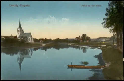 Ansichtskarte Tragnitz-Leisnig Partie an der Mulde. 1915