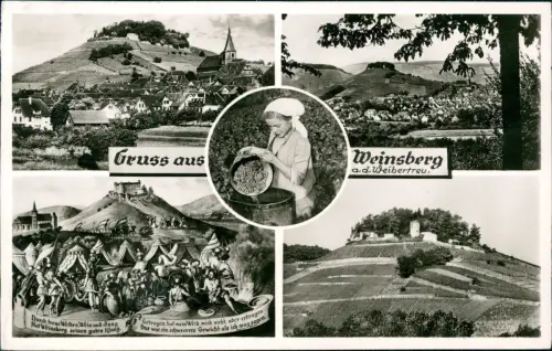 Ansichtskarte Weinsberg Mehrbild Stadt und Frau bei der Weinlese 1957