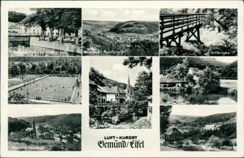 Ansichtskarte Schleiden-Gemünd MB: Brücken Schwimmbad Stadtansichten 1964