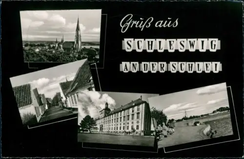 Ansichtskarte Schleswig (Sleswig/Slesvig) 4 Bild Stadt Straße Ufer 1958