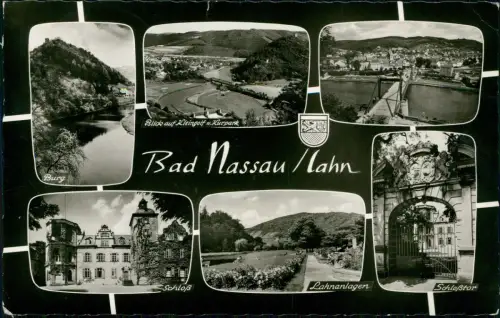 Ansichtskarte Nassau (Lahn) Stadtteilansichten Burg Brücke Anlagen 1964