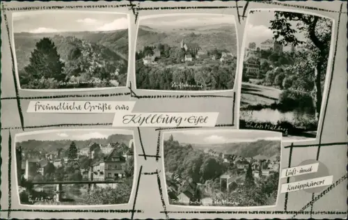 Ansichtskarte Kyllburg Mehrbildkarte Kirche Flusspartie Stadt 1954