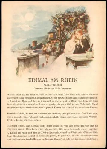 Liedkarte WALZERLIED EINMAL AM RHEIN Text Musik von Willi Ostermann 1950