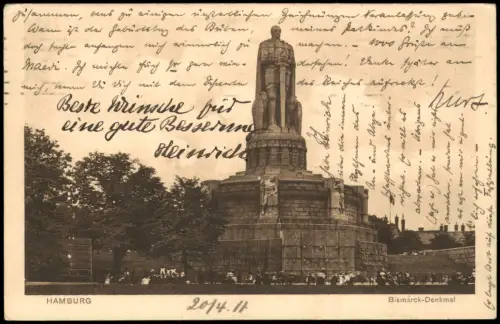 Ansichtskarte St. Pauli-Hamburg Partie am Bismarck-Denkmal 1911