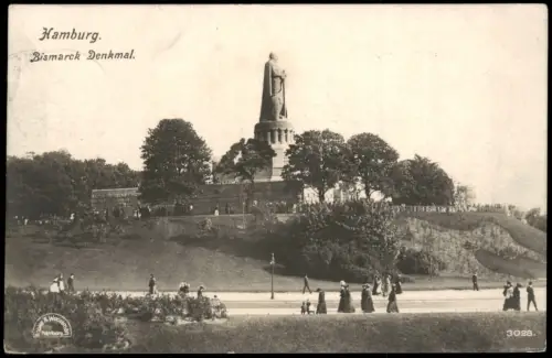 Ansichtskarte St. Pauli-Hamburg Personen rund um das Bismarck-Denkmal 1907