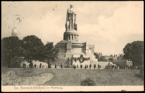 Ansichtskarte St. Pauli-Hamburg Bismarck-Denkmal Ehrenkränze 1906   gelaufen nach UHLENHORST