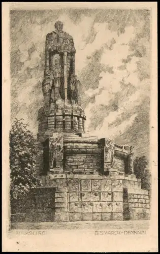 St. Pauli-Hamburg Künstlerkarte Zeichnung des Bismarck-Denkmal 1924