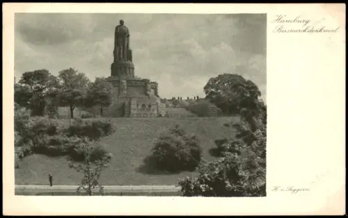 Ansichtskarte St. Pauli-Hamburg Denkmal Partie am Bismarckdenkmal 1920