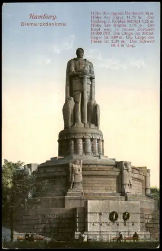 Ansichtskarte St. Pauli-Hamburg Bismarck-Denkmal (mit Technik-Daten) 1910