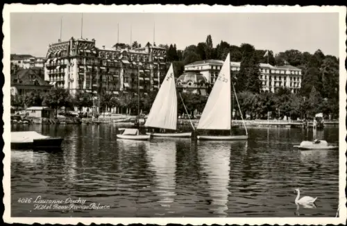 Ouchy-Lausanne Hotel Beau-Rivage Palace, See Partie Segelboote 1970