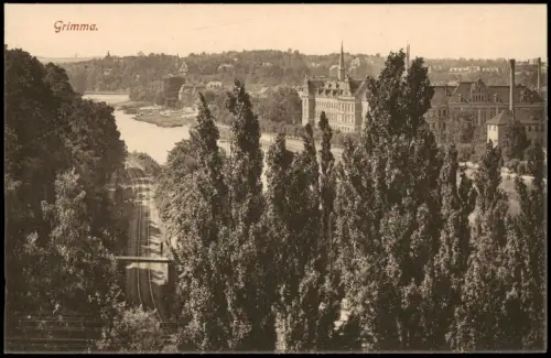 Ansichtskarte Grimma Bahnstrecke und Fürstenschule 1915