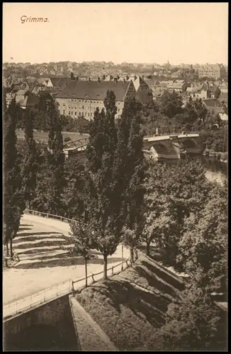 Ansichtskarte Grimma Hangstraße - Brücke Fürstenschule und Stadt 1915