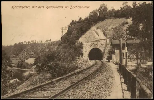 Ansichtskarte Frankenberg (Sachsen) Harrasfelsen Eisenbahntunnel 1915