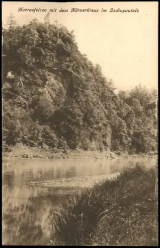 Frankenberg (Sachsen) Harrasfelsen mit dem Körnerkreuz im Zschopautale 1915