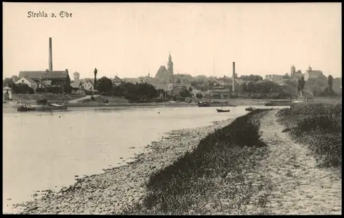 Ansichtskarte Strehla (Elbe) Elbpartie Fabrik 1915