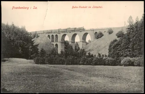 Frankenberg (Sachsen) Bahn-Viadukt im Lützetal Dampflokomotive 1915