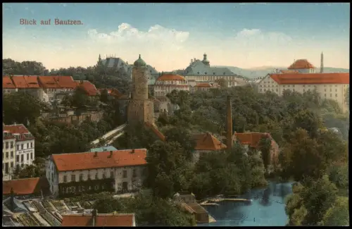 Ansichtskarte Bautzen Budyšin Blick auf die Stadt - Spreepartie 1915