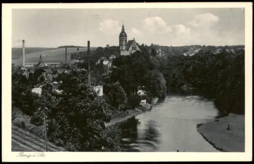 Ansichtskarte Penig (Mulde) Stadt Fabrik Flußpartie 1927