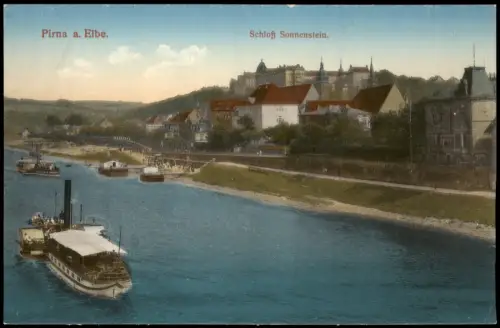 Ansichtskarte Pirna Schloß Sonnenstein Elbdampfer 1915