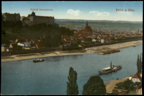 Ansichtskarte Pirna Schloß Sonnenstein Dampfer 1915