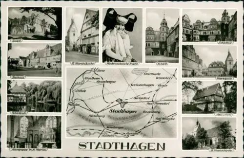 Ansichtskarte Stadthagen Mehrbildkarte Fotoansichten u. Landkarte 1962