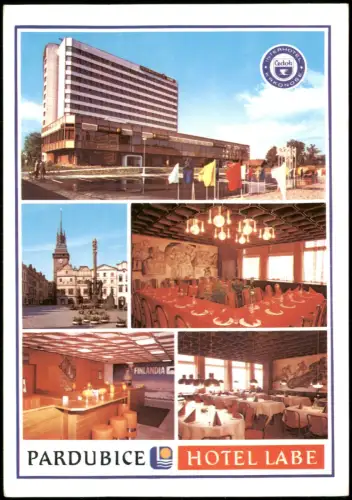 Pardubitz Pardubice Mehrbildkarte Interhotel mit Außenansicht Stadtplatz 1984