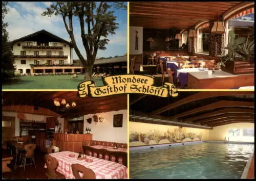 Ansichtskarte Mondsee GASTHOF SCHLÖSSL Mehrbild-AK mit Innenansichten 1970