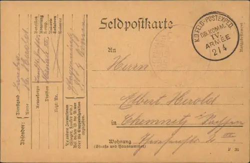 Ansichtskarte  Feldpostkarte 1. WK von der Westfront 1915 Feldpost gelaufen (Feldpoststempel) nach Chemnitz
