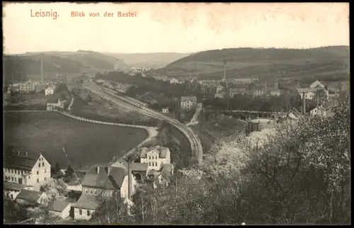 Ansichtskarte Leisnig Blick von der Bastei - Eisenbahn 1908