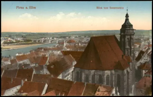 Ansichtskarte Pirna Blick vom Sonnenstein 1915