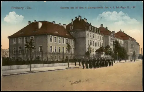 Ansichtskarte Freiberg (Sachsen) Kaserne des III. Batl. Stabsgebäude 1915