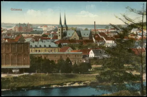 Ansichtskarte Grimma Stadtpartie mit Speicherhäusern 1915