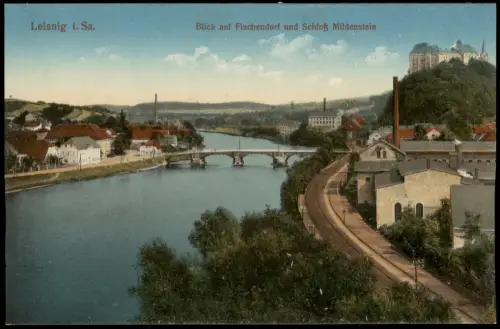 Ansichtskarte Leisnig Blick auf Fischendorf und Schloß Mildenstein 1915
