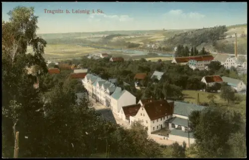 Ansichtskarte Tragnitz-Leisnig Straßenblick Fabrik 1915