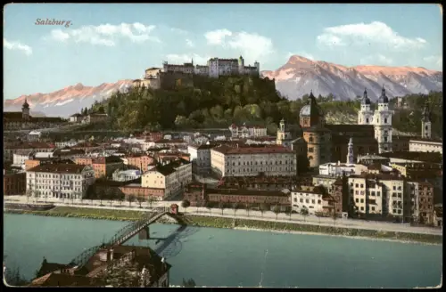Ansichtskarte Salzburg Panorama-Ansicht, Teilansicht mit der Festung 1910