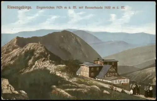 Spindlermühle Špindlerův Mlýn  Riesengebirge Ziegenrücken mit Rennerbaude. 1912