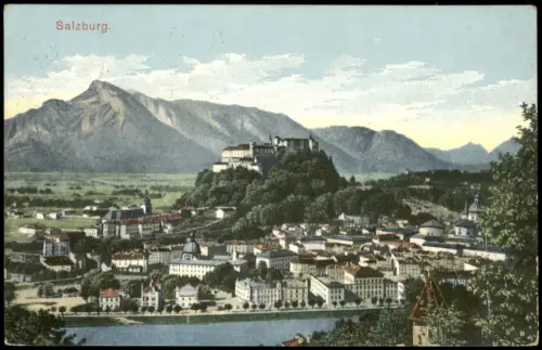 Ansichtskarte Salzburg Panorama-Ansicht, Teilansicht mit Festung 1908
