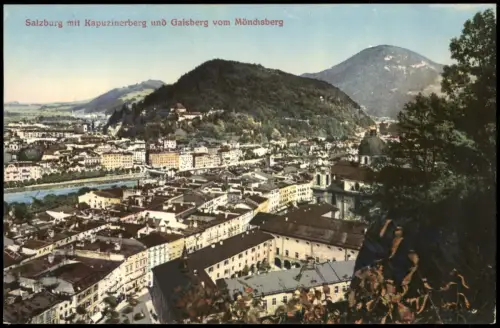 Salzburg Panorama-Ansicht mit Kapuzinerberg und Gaisberg Mönchsberg 1913/1912